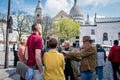 Paris, France - April 2, 2019ÃÂ : Local painters sketching the portrait of tourists in Montmartre